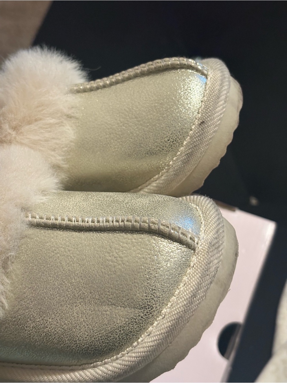 Kids Metallic Cream/goldPom Slip-On Shoes